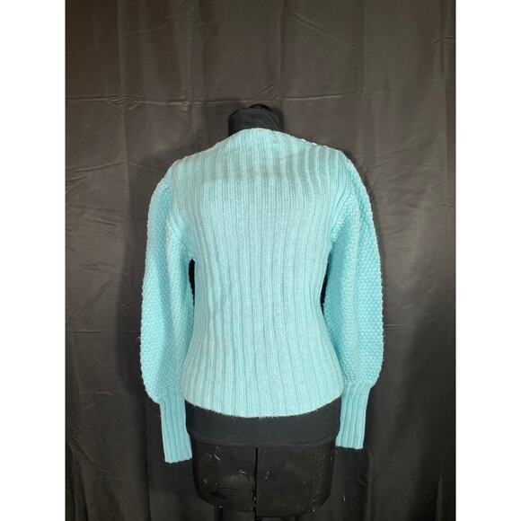 Vintage 80's Aqua Puffy Sleeve Sweater, Currants by Jeri-Jo Medium - Picture 1 of 7